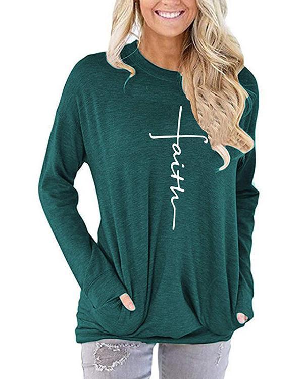 Women Cross Faith T-Shirt Letter Print T-Shirt Fall Spring Blouses