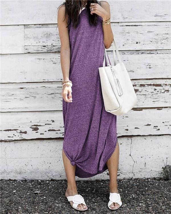 Summer Beach Sleeveless Solid V Neck  Maxi Dress