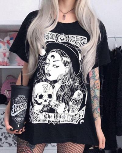 Vintage Skeleton Printed Chic Long T-Shirt