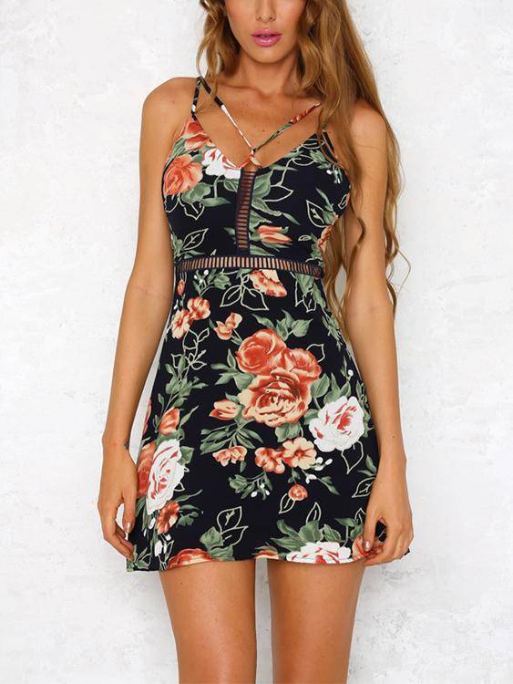 Random Floral Print Hollow Dresses