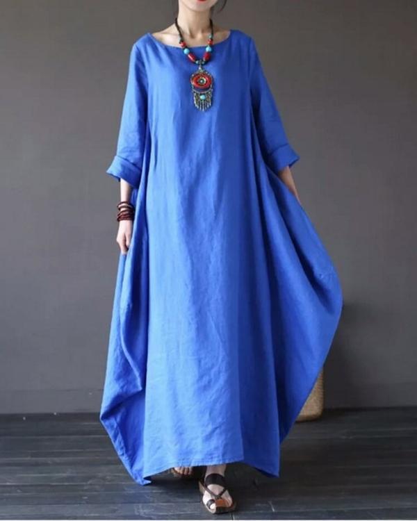 Women Plus Size  Long Sleeve Loose Casual Irregular Maxi Dress