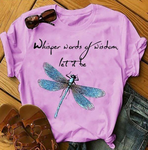 Women Letter Dragonfly Print Short Sleeve T-Shirts