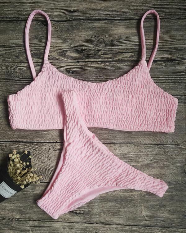 14 Color Simple Smocked Bikini Set