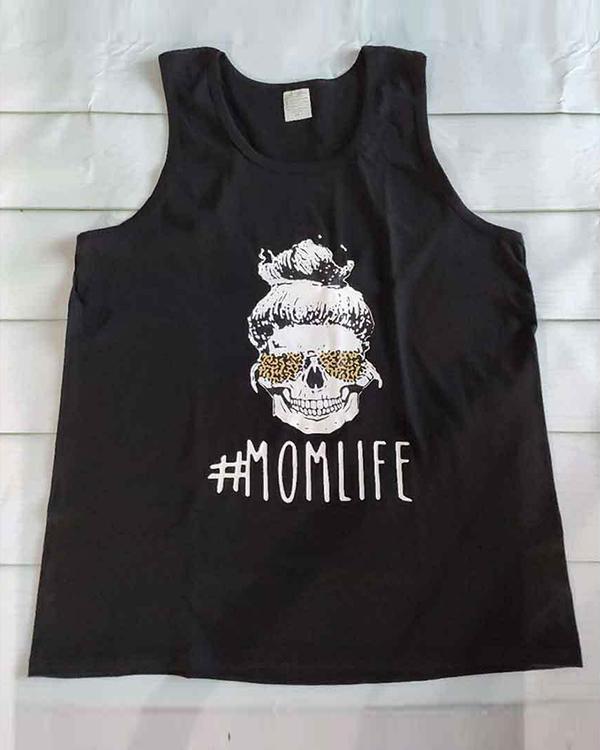 Women Printed T-shirt Mom Life Letter Tank