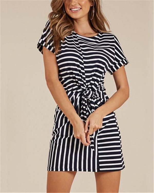 Women's Elegant Solid  Short Sleeve Round Neck Mini Dress