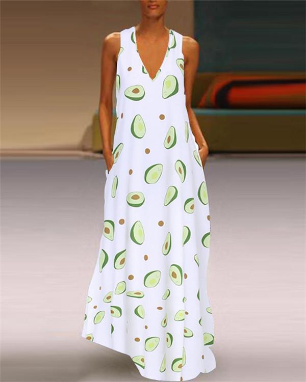 Sleeveless Cute Avocado Holiday Daily Fashion Maxi Dresses