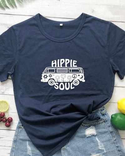 Hippie Soul Fashion Tshirt Causal Letter Printed Women Tshirt Large Size Summer Tee Tops