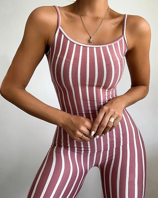 Strap Collar Collar Striped Base Casual Romper