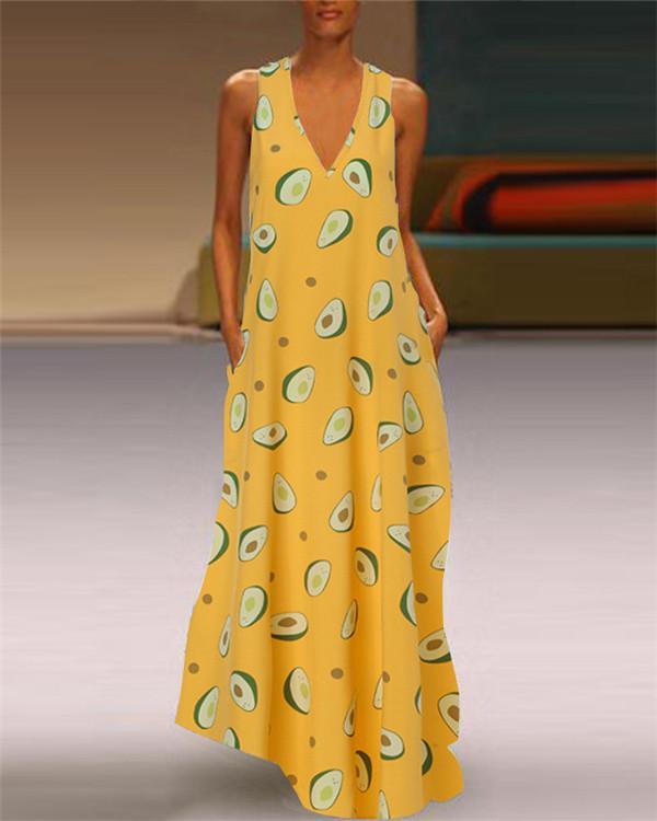 Sleeveless Cute Avocado Holiday Daily Fashion Maxi Dresses