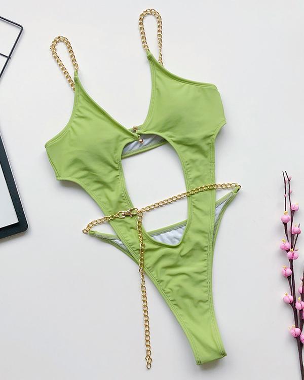 Chain Cut-Out Backless One-Piece Swimsuit