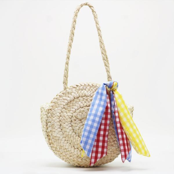 Women's Colorful Ribbon Beach Straw Handbag