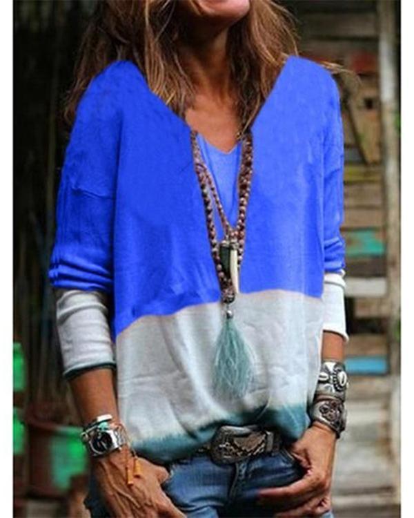 Women V Neck Long Sleeve Print Casual Blouses