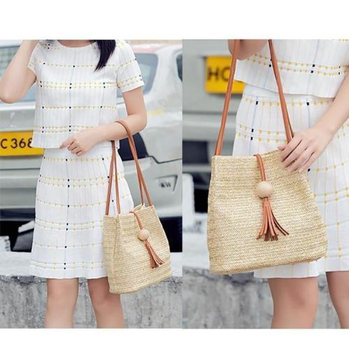 Womens Woven Straw Casual Beach Style Shoulder Tote Bags