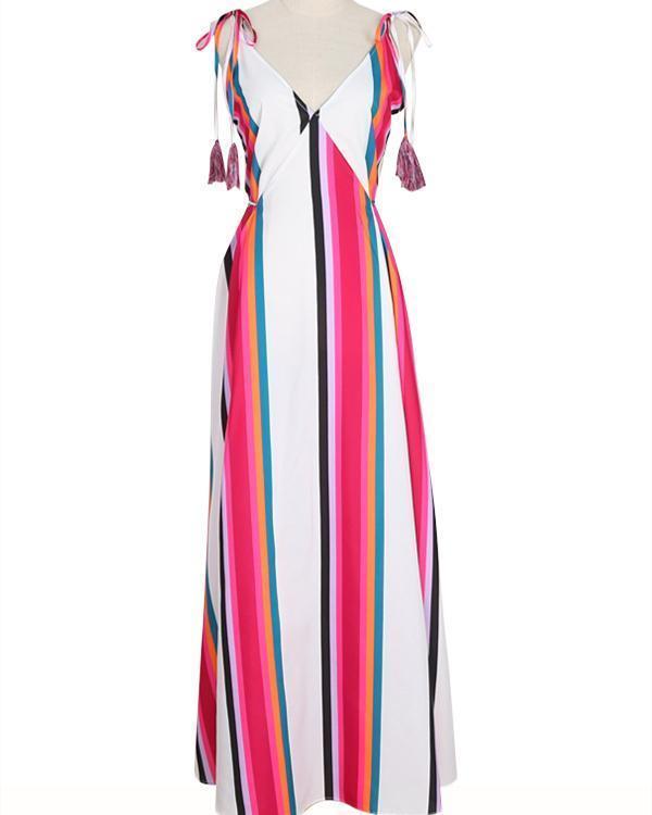Fashion V Neck Printed Sling Sleeveless Plus Size Vacation Dress