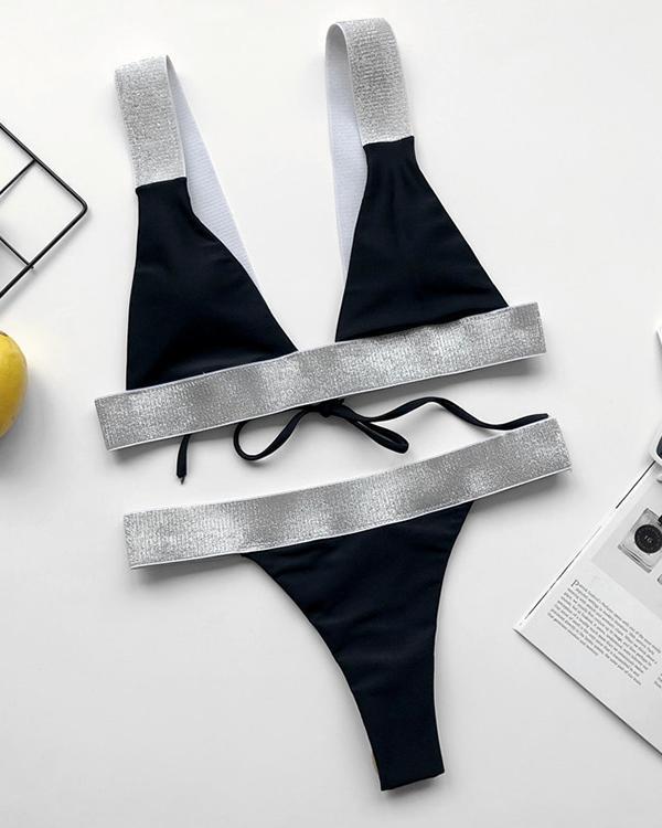 US 26.88 Glitter Tape Triangle Thong Bikini Swimsuit