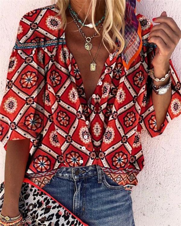 Printed Folks Fashion Casual Daily Women Blouse