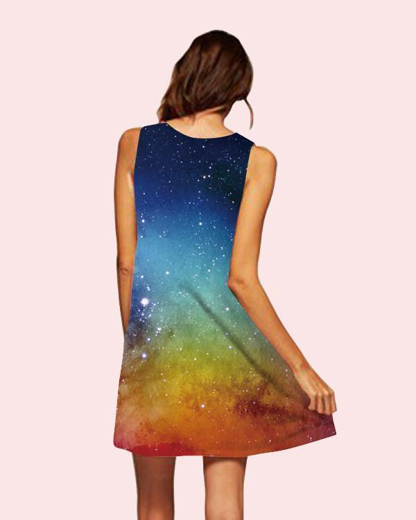 Galaxy Printed Sleeveless Beach Dress