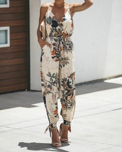 Women's Elegant Side-Slit Floral Print Jumpsuits