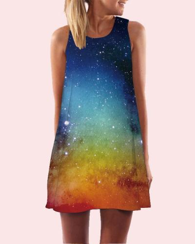 Galaxy Printed Sleeveless Beach Dress