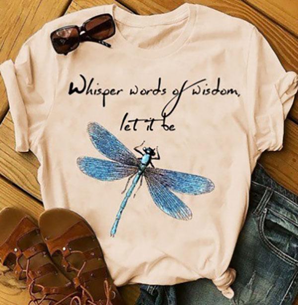 Women Letter Dragonfly Print Short Sleeve T-Shirts