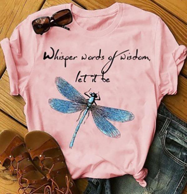 Women Letter Dragonfly Print Short Sleeve T-Shirts