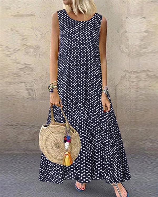 Women's Sleeveless Polka Dots Casual Fashion Daily Maxi Dress