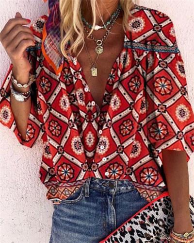 Printed Folks Fashion Casual Daily Women Blouse