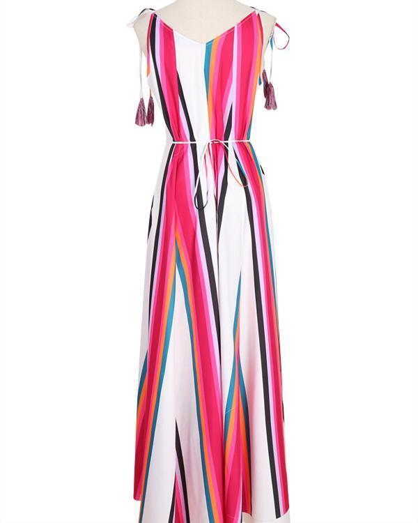 Fashion V Neck Printed Sling Sleeveless Plus Size Vacation Dress