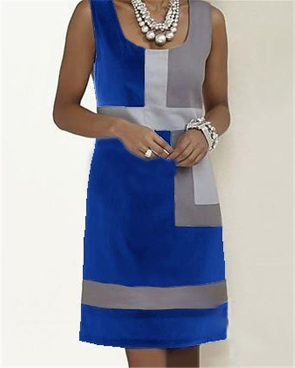 Casual Patchwork Color Summer Sleeveless Vacation Dress