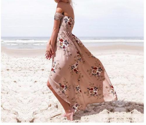 Women's Off Shoulder Floral Print Slit Dress