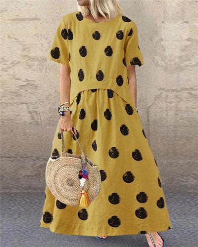 Casual Polka Dot Print Short Sleeve Plus Size Dress