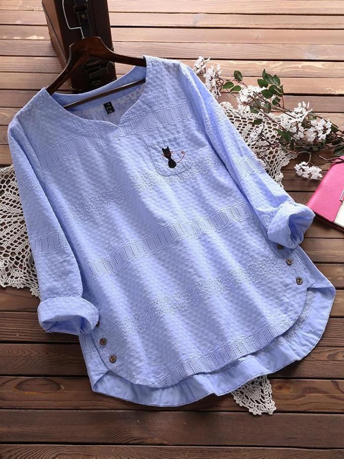 Casual Flower Embroidery Women‘s Long-sleeved Shirts