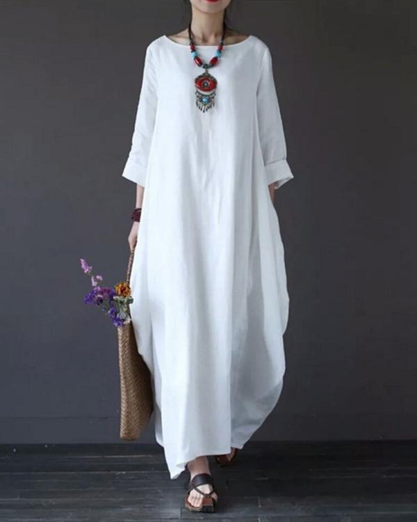 Women Plus Size  Long Sleeve Loose Casual Irregular Maxi Dress