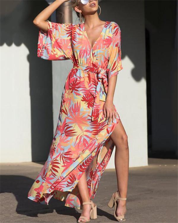 Casual Loose Sleeve V Neck Plus Size Maxi Dresses