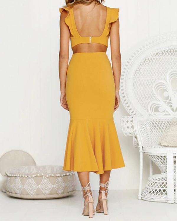 Casual Sexy Backless Sleeveless Pure Color Fishtail Maxi Dresses