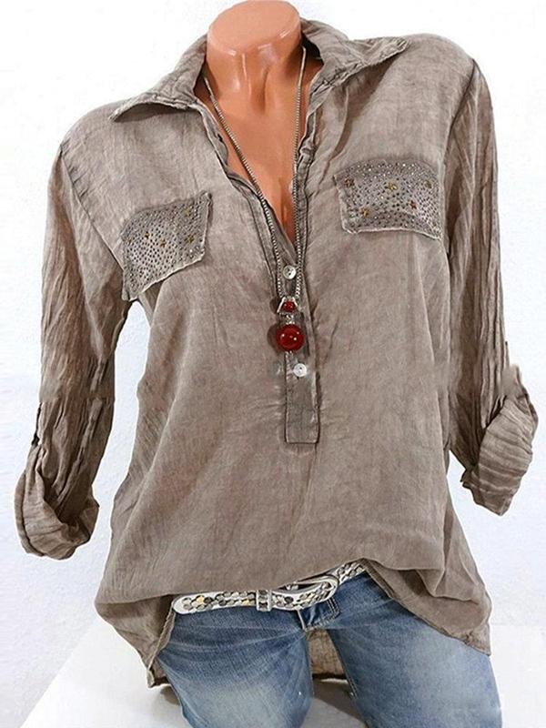 Casual Lapel Long Sleeve Sequins Decorated Women Shirts Tops