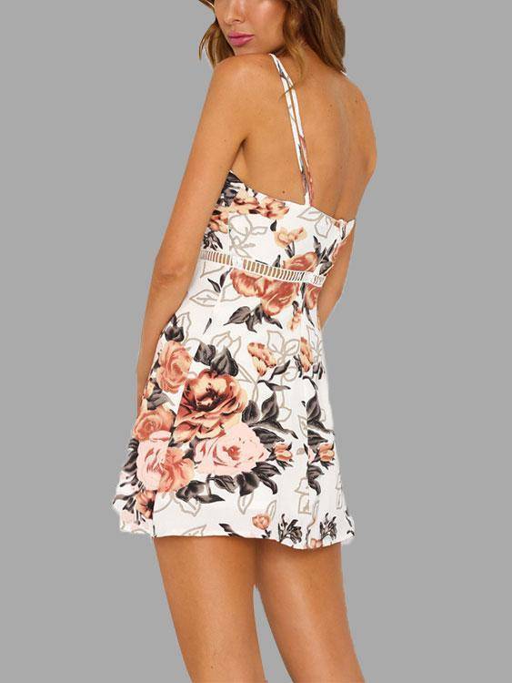 Random Floral Print Hollow Dresses