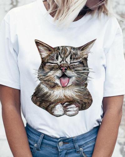 Hot Sale Summer Trend Style Cute Print Cat Clothes Vintage Shirt