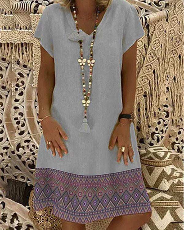 US$ 29.98 - Women V-Neck Vintage Pattern Print Short Sleeve Dress - www ...
