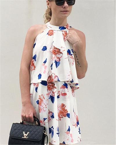 Floral Printed Sleeveless Women Mini Dress