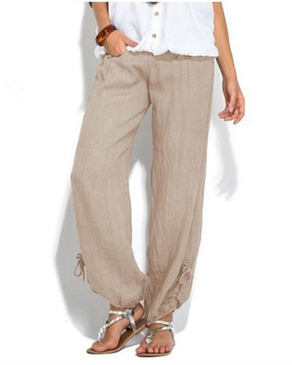 Women Casual Button Plus Size Wide Leg Pants