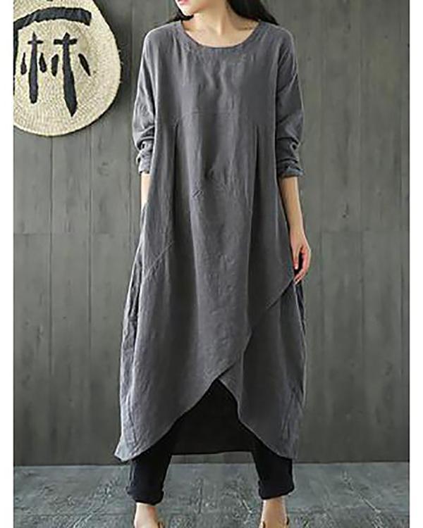 US$ 28.99 - Woman Plus Size Linen-Cotton Dress Vintage Long Sleeve Maxi ...