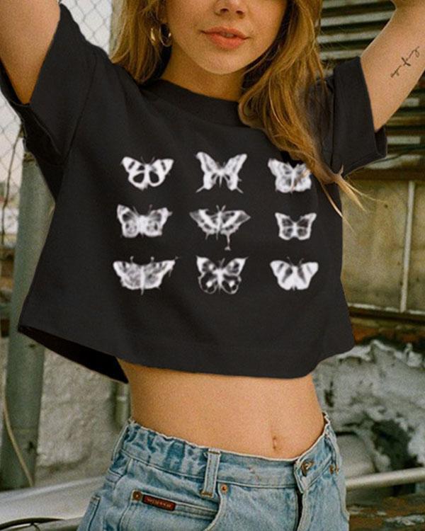 Girls Cool Streetwear Butterfly Printed Tops