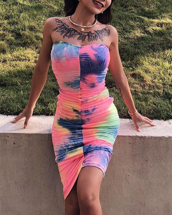 Sexy Tie Dye Print Bodycon Midi Dress