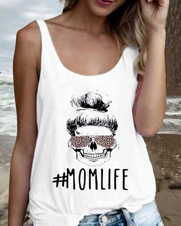 Women Printed T-shirt Mom Life Letter Tank