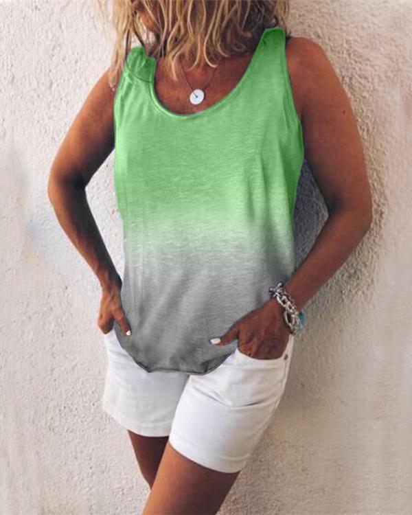 Women Casual Gradient Print Color Sleeveless Vests Tops