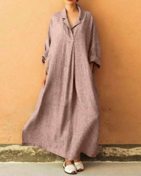 Women Plus Size Solid 3/4 Sleeves Maxi A-line Dress