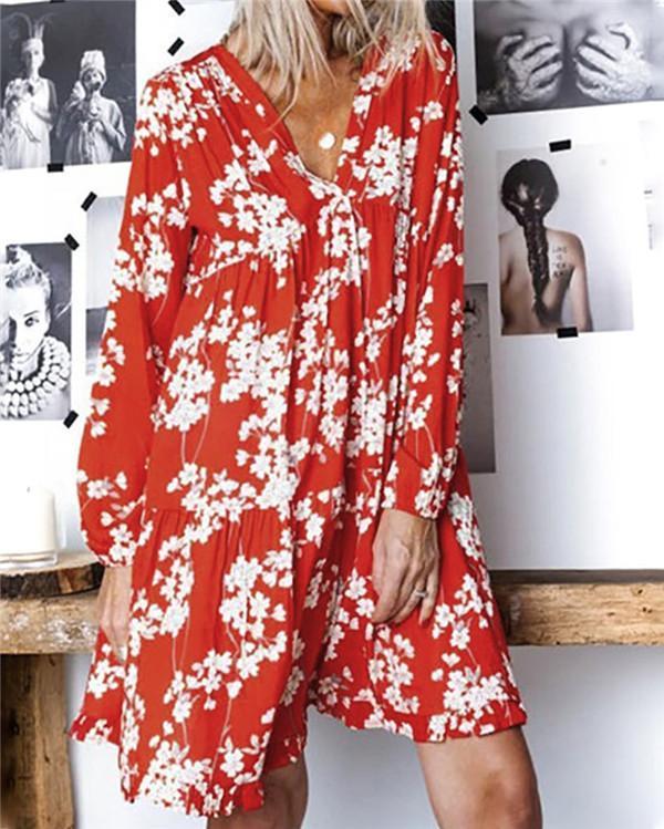 Floral Printed Casual Daily Fashion Mini Dresses