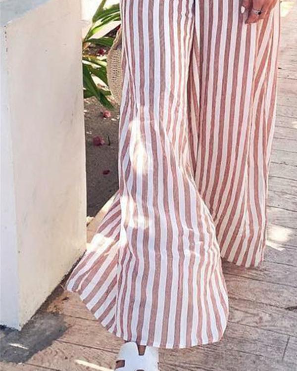 Women Casual Striped Plus Size Wide Leg Pants