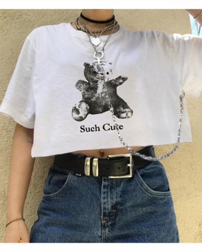 Women's bear print chain cotton T-shirt